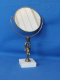 Old-Fashioned Vanity Mirror – Two-Sides – Marble Base with Fairy/Cupid Holding Mirror -