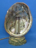 Lighthouse in a Clam Shell Accent Lamp – Chalkware Base – Vintage – 10” tall – Works