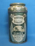 Ward's Spice Tin – Cloves – Dr. Ward's Medical Co. Winona, Minn. 5 1/2” tall – Original Lid