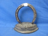 Cast Iron Sad Iron With Welded Horse Shoe – 6 1/2” L – 6 7/8” T – As Shown