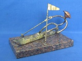 Brass? Metal Sculpture on Marble Base – Downhill Skier Racing – Base is 7” x 4”