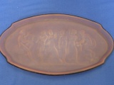 Oval Pink Glass Vanity Tray – Ancient Greece/Classical Scene – 5 3/4” T x 10” W – Classical Figures