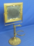 Shaving Mirror, 1910's-1920's – 14 1/4” T -Scalloped Edge Square Mirror – Mug & Brush Holder