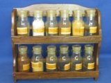 Vintage 12 Bottle Spice Rack (ca. 1970's) Dark Finished Wood – 9” T X 11” W X 2 Deep