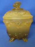 Vintage Jeanette Glass Footed Candy Dish Grapevine Design in Frosted Amber