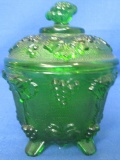 Vintage Jeanette Glass Footed Candy Dish Grapevine Design in Clear Green