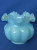 Vintage Blue Opalescent Ruffled Glass Bowl/Vase – Fenton?  5 1/4” T x 6” DIA