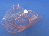 Vintage Cut Pink Depression Glass Snack/Tidbit Dish 6 1/2” W Octagonal “Basket” Shape
