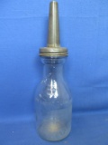 Vintage Glass 1 Quart Oil Bottle with Metal Spout lid