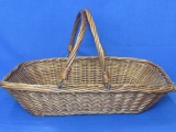 Nice Vintage Wicker Basket w Movable Handles – 17 1/2” x 12”