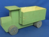 Green painted Wooden Toy Truck – Appx 13” L x 5” W x 6 1/4” T – Hand Made