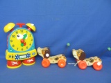 3 Toys for Small Children: 2 Vintage FP Little Snoopy Pull Toys & Clock Toy by The Learning Journey