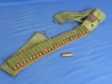 Vintage 26 Round Ammo Belt with 351 Cal Shells -  w/ Pockets for Knife & Compass