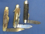 3 Vintage Pocket Knives: 3 Blade Colonial Providence USA, Stainless Colonial Prov USA, Sabre Japan 1