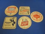 Beer  – 5 Vintage Cardboard Beer Coasters: Schaefer, Hamm's Bear, Schlitz, Old Style, Schmidt's