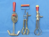 3 Vintage Mixers with Red Wood Handles - “Merry Whirl” patent date 1916 – Ekco – Jiffy Whip