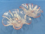 Double Glass Dish – Floral Design – Pink Accent Color – 11 1/4” x 6 3/4” - Maker Unknown