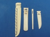 Lot of Carved Bone Items: Letter Opener w Elephant – Bookmark – 2 Picks? Opener is 5” long