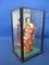 Japanese Geisha Doll in a 5 1/4” Tall Glass case w/ mirrored back panel panes are 2 1/2” W sides & 3