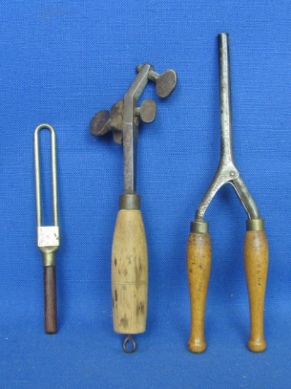 3 Vintage Items w Wood Handles – Curler w Patent Date of 1891 - ??? w a Patent Date of 1880