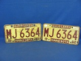 1962 Minnesota License Plates – Pair – As Shown