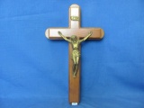 Wood Cross Crucifix INRI Last Rites – Sick Call – Glass Bottle & Candles – 13 1/4” T