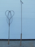 Mixed Lot – Two Antique Metal, Wood-Handled Tools – Rug Beater & a Long Hooked Pole -