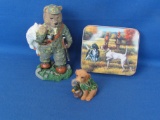 Assorted Hunting-Themed Decor – Bear & Dog in Camo Figurines – Tin With 2 Bird-dogs -