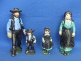 Painted Cast Iron Amish Family – Husband & Wife – 2 Children – Tallest is 4 3/4”