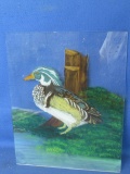 Reverse Painted Glass Picture of a Male Wood Duck – Panel is 10” T x 8” W