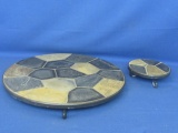 Matching Slate Mosaic Footed Tray 12 1/4” DIA & Candle Base 4 3/4” DIA