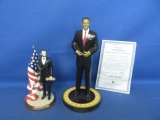 2 Figurines: 7 1/2” Tall Obama 44th President Commemorative Ltd. ed. & 5 1/2” T Lincoln & Flag