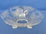 Footed Glass Bowl by New Martinsville/Viking – Meadow Wreath Pattern on Radiance Blank