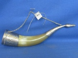 Russian Drinking Horn – Silver – Appx 9 1/2” L -  Metal ends – Duck's head Grip & 8” Chain w. Orig,