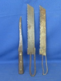 3 Vintage Iron Knives 2 are Scalloped w/ Serrated Edge & Hollow Handles – Appx 9” Long  (14 w. handl