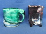 Imperial Slag Glass Mug w Elephant Handle – Plus End of Day Slag Vase in Purple