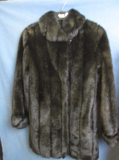 Dennis Basso Black Faux Fur  X- Small  ¾ length Coat100% Synthetic – Dry Clean Only