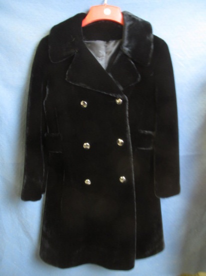 Vintage Faux Fur Borgazia Russel Taylor Dress Coat Black Double Breasted 