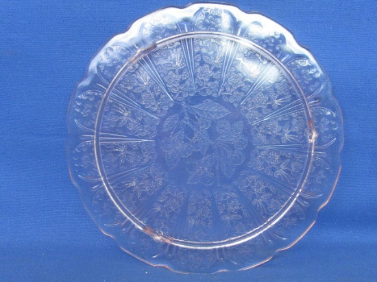 Pink Depression Glass Cake Plate 10 1/2” DIA with 3 little feet – Cherry Blossom Pattern