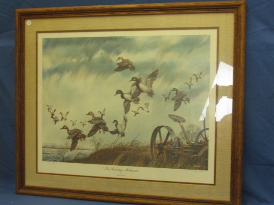 Large Framed Wildlife Print: 1981 “The Country Mallards” Donald W Blaise Signed & Numbered