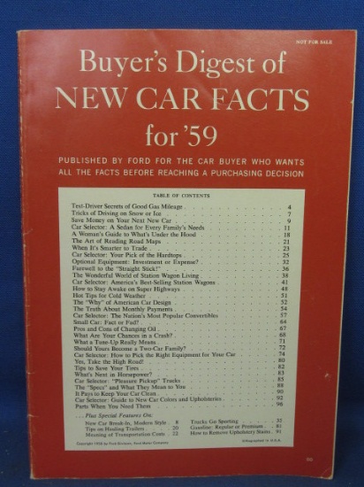 Buyer's Digest of New Car Facts for  '59 – Published by Ford  © 1958 – 96 Pages – Lots o Color