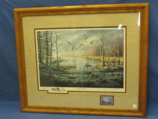 Ken Zylla “A Likely Refuge” Commemorative Print w/ 1981 Stamp -Framed 20 1/2” T x 24 1/2” W