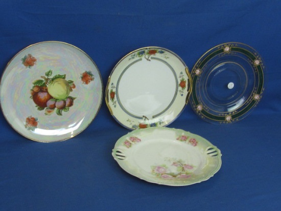 4 Vintage Decorative Plates: Silesia, Japan lustre, Noritake & Painted Glass 9 ½ & 10” each