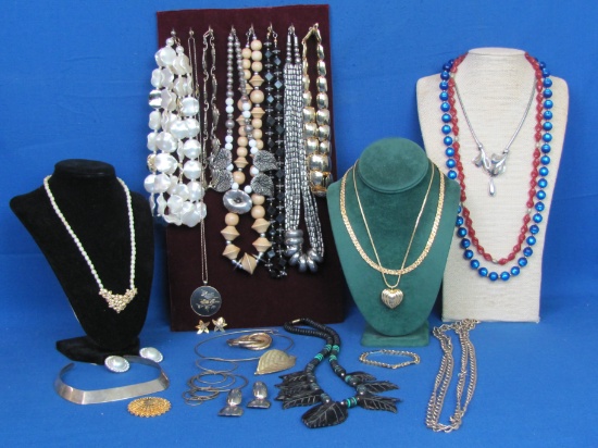 Big Mixed Lot of Vintage Costume Jewelry – Lots of Necklaces – Some Earrings, Pins, Etc -