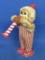 7” Tall Wind Up Tin Toy – Japan – Monkey plays horn, lifts it up & Squeaks & brings it down & back u