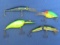 4 Fishing Lures – 3-5” L – Plastic – no Markings – one Jointed  Rattle? bait