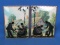 Two Silhouette prints in Striped Steel Frames – Couple & Child with Cottage in Background -