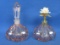 Pair of Pink Glass Perfume Bottles – 1 with Stopper – 1 w Atomizer with Rose – 4 3/4” tall