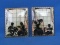 Two 4”x5” Silhouette Prints of Children Studying & Playing by Window – Striped Steel Frames