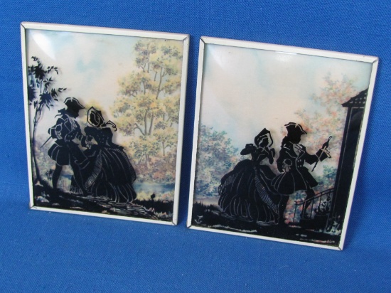 2 Matching 4” x 5” Silhouette Prints of Gentleman & Lady Walking – White Frames -